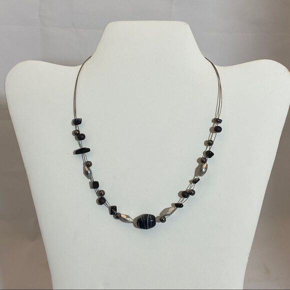 Lia Sophia Wire Bead Black Silver Necklace - Picture 2 of 5